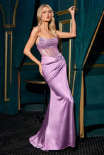 CD C161 - Strapless Crystal Embellished Fit & Flare Prom Gown with Leg Slit PROM GOWN Cinderella Divine 0 Lavender