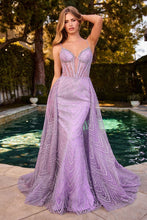 CD C167 - Strapless Glitter Print Fit & Flare Prom Gown with Crystal Trimmed Plunging V-Neck & Overskirt PROM GOWN Cinderella Divine 2 Lavender