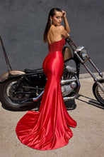 CD C170 - Strapless Fit & Flare Prom Gown with Rhinestone Encrusted Bodice Leg Slit & Side Sash