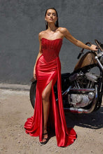 CD C170 - Strapless Fit & Flare Prom Gown with Rhinestone Encrusted Bodice Leg Slit & Side Sash
