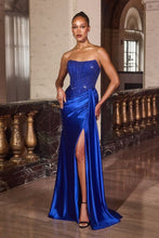 CD C170 - Strapless Fit & Flare Prom Gown with Rhinestone Encrusted Bodice Leg Slit & Side Sash PROM GOWN Cinderella Divine 0 Royal