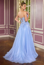 CD C174 - Strapless Layered Shimmer Tulle A-Line Prom Gown with Sheer Beaded 3D floral Corset Bodice & open Lace Up Back PROM GOWN Cinderella Divine