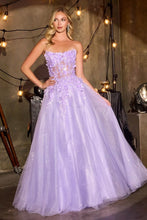 CD C174 - Strapless Layered Shimmer Tulle A-Line Prom Gown with Sheer Beaded 3D floral Corset Bodice & open Lace Up Back PROM GOWN Cinderella Divine 0 Lavender