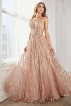 CD C32 - Glitter & Lace A-Line Prom Gown with V-Neck Sheer Side Panels & Open Back PROM GOWN Cinderella Divine 6 ROSE GOLD 
