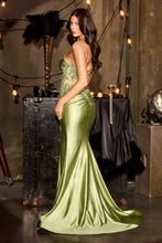CD CA119 - Satin Strapless Fit & Flare Prom Gown with Sweetheart Neckline & Ruched Sheer Boned Bodice & Leg Slit & Open Lace Up Back - Diggz Formals