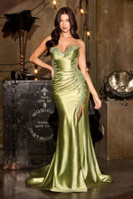 CD CA119 - Satin Strapless Fit & Flare Prom Gown with Sweetheart Neckline & Ruched Sheer Boned Bodice & Leg Slit & Open Lace Up Back - Diggz Formals