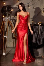 CD CA119 - Satin Strapless Fit & Flare Prom Gown with Sweetheart Neckline & Ruched Sheer Boned Bodice & Leg Slit & Open Lace Up Back - Diggz Formals