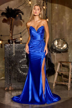 CD CA119 - Satin Strapless Fit & Flare Prom Gown with Sweetheart Neckline & Ruched Sheer Boned Bodice & Leg Slit & Open Lace Up Back - Diggz Formals