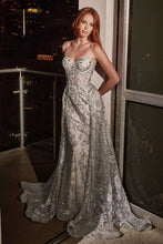 CD CB046 - Strapless Glitter Print Fit & Flare Prom Gown Boned Corset Bodice PROM GOWN Cinderella Divine   