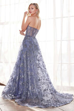CD CB046 - Strapless Glitter Print Fit & Flare Prom Gown Boned Corset Bodice PROM GOWN Cinderella Divine 2 SMOKY BLUE 