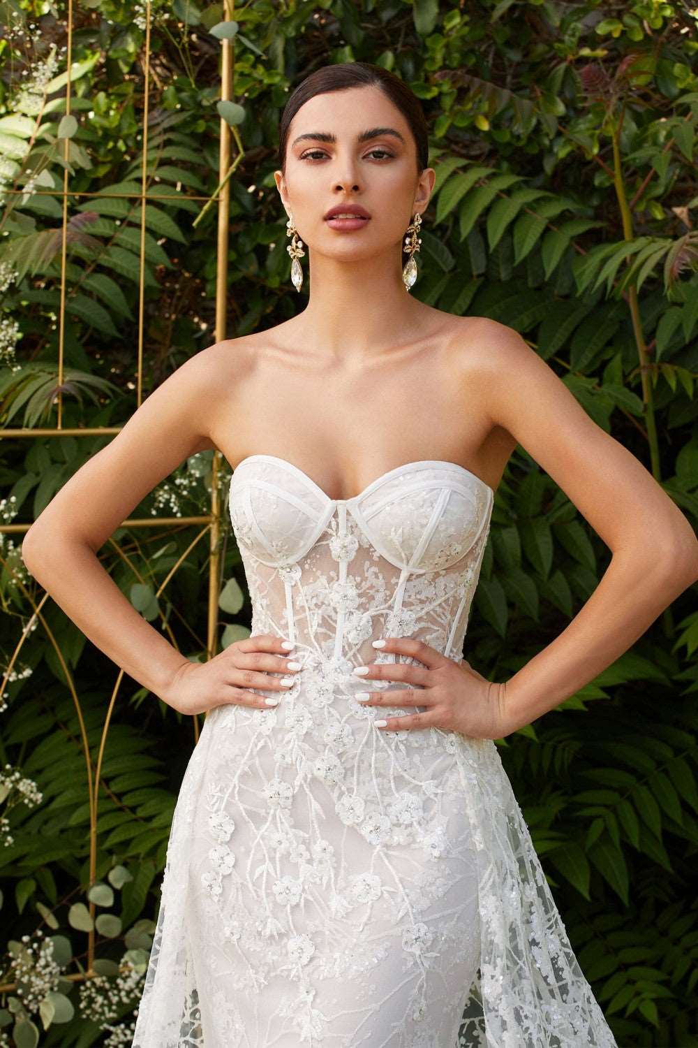 CD CB046W - Strapless Glitter Lace Fit & Flare Wedding Gown with Sheer Diggz Formals CD CB046W - Strapless Glitter Lace Fit & Flare Wedding Gown with Sheer Diggz Formals