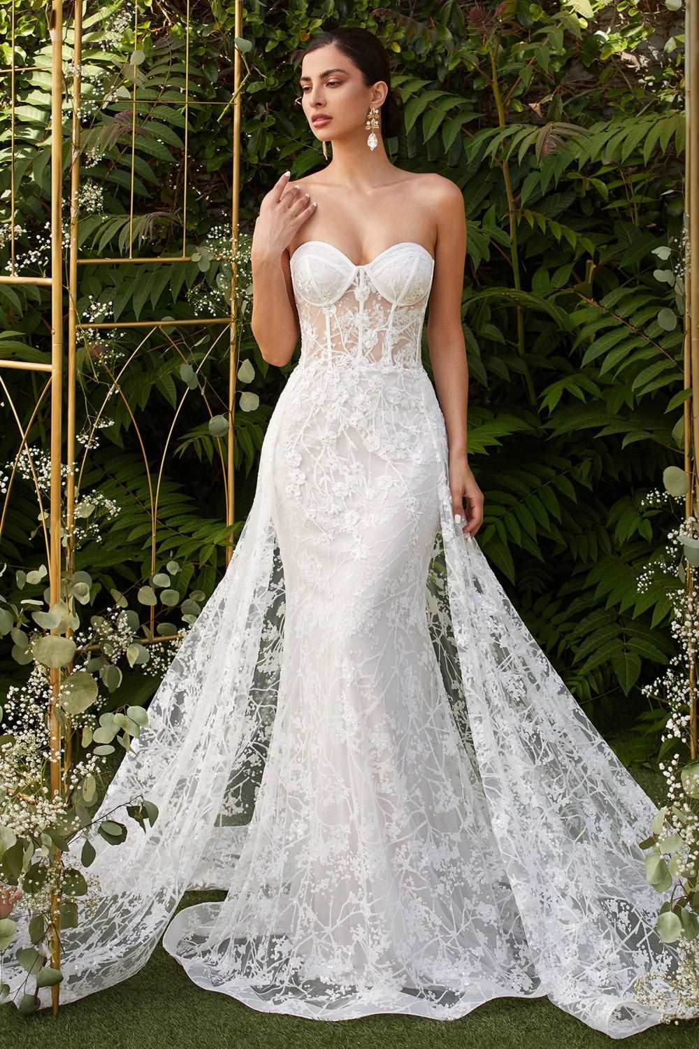 T252054A Serena A - Stunning Stretch Crepe Fit & Flare Gown with Strapless  Sweetheart Corset Bodice and Cathedral Train