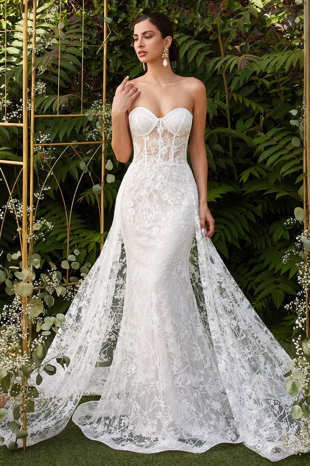 CD CB046W - Strapless Glitter Lace Fit & Flare Wedding Gown with Sheer Diggz Formals CD CB046W - Strapless Glitter Lace Fit & Flare Wedding Gown with Sheer Diggz Formals
