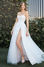 CD CB065W - Strapless A Line Wedding Gown with Floral Applique Corset Bodice & Leg Slit Wedding Gown Cinderella Divine   