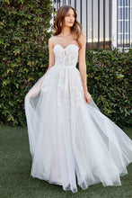 CD CB065W - Strapless A Line Wedding Gown with Floral Applique Corset Bodice & Leg Slit Wedding Gown Cinderella Divine   