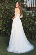 CD CB065W - Strapless A Line Wedding Gown with Floral Applique Corset Bodice & Leg Slit Wedding Gown Cinderella Divine 4 OFF WHITE 