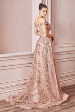 CD CB069 - Off the Shoulder Glitter Print A-Line Prom Gown with Ruched V-Neck Bodice & Leg Slit Prom Dress Cinderella Divine   