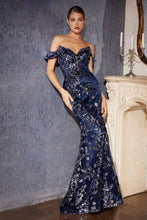 CD CB074 - Off the Shoulder Fit & Flare Prom Gown with Sweetheart Neck & Glitter Floral Print PROM GOWN CINDERELLA DIVINE   