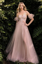 CD CB080 -Strapless A-Line Prom Gown with Sheer 3D Floral V-Neck Boned Bodice Removeable Puff Sleeves Layered Luminescent Tulle Skirt & High Leg Slit PROM GOWN Cinderella Divine 2 BLUSH 