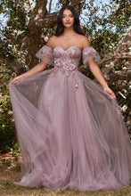 CD CB080 -Strapless A-Line Prom Gown with Sheer 3D Floral V-Neck Boned Bodice Removeable Puff Sleeves Layered Luminescent Tulle Skirt & High Leg Slit PROM GOWN Cinderella Divine 2 MAUVE 