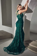 CD CB081 - One Shoulder Fit & Flare 3D Floral Applique Prom Gown with Glitter Print Tulle & Leg Slit PROM GOWN Cinderella Divine 4 EMERALD 