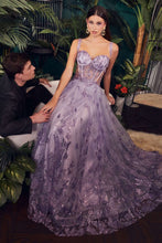 CD CB102 - Glitter Print A-Line Prom Gown with Sheer Boned Bodice PROM GOWN Cinderella Divine 2 LAVENDER 