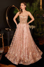 CD CB102 - Glitter Print A-Line Prom Gown with Sheer Boned Bodice PROM GOWN Cinderella Divine 2 ROSE GOLD 