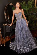 CD CB102 - Glitter Print A-Line Prom Gown with Sheer Boned Bodice PROM GOWN Cinderella Divine 4 SMOKY BLUE 