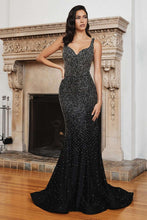 CD CB119 - Stretch Jersey Hot Stone Embellished Fit & Flare Prom Gown with Open Back PROM GOWN Cinderella Divine 4 BLACK 