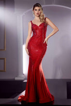 CD CB119 - Stretch Jersey Hot Stone Embellished Fit & Flare Prom Gown with Open Back PROM GOWN Cinderella Divine 4 RED 