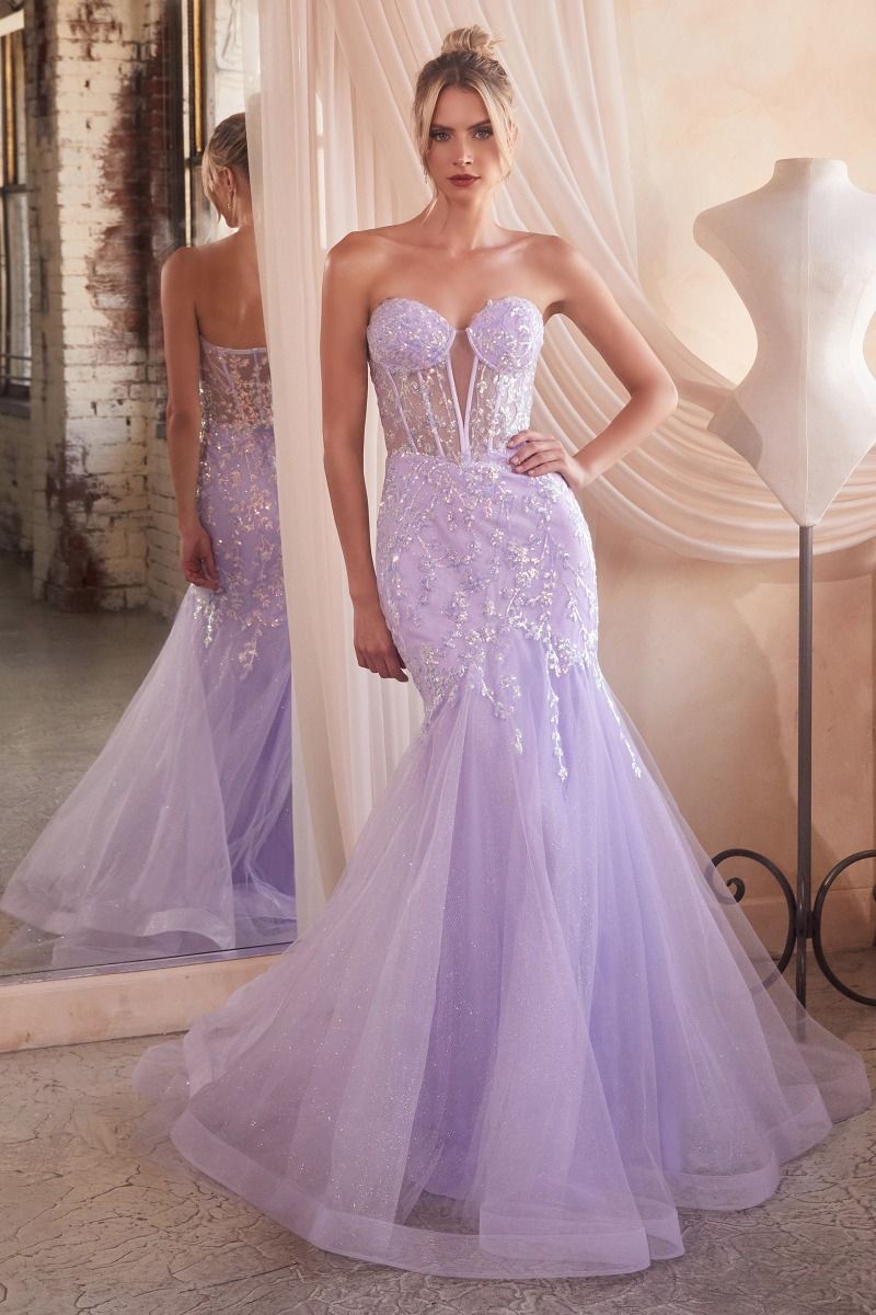 CD CB139 - Strapless Bead Embellished Fit & Flare Prom Gown
