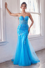 CD CB139 - Strapless Bead Embellished Fit & Flare Prom Gown with Sheer Boned Bodice & Layered Shimmering Tulle Skirt PROM GOWN Cinderella Divine   