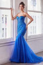 CD CB139 - Strapless Bead Embellished Fit & Flare Prom Gown with Sheer Boned Bodice & Layered Shimmering Tulle Skirt PROM GOWN Cinderella Divine 2 ROYAL 