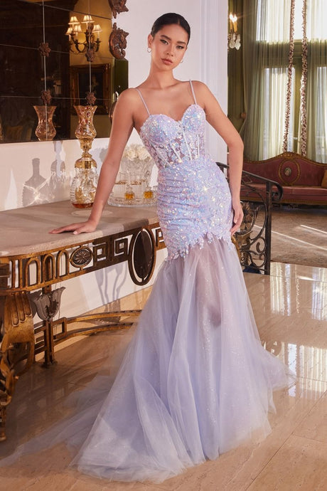 CD CB148 - Floral Sequin Fit & Flare Prom Gown with Sheer Boned Bodice Sheer Skirt & Lace Up Back PROM GOWN Cinderella Divine   