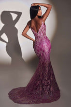 CD CC2168 - Glitter Lace Print Fit & Flare Prom Gown with Sheer Boned V-Neck Bodice Prom Dress Cinderella Divine 6 AMETHYST 