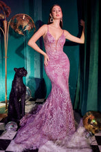 CD CC2189 - Glitter Print Fit & Flare Prom Gown with Sheer Boned V-Neck Bodice Prom Dress Cinderella Divine 6 AMETHYST 