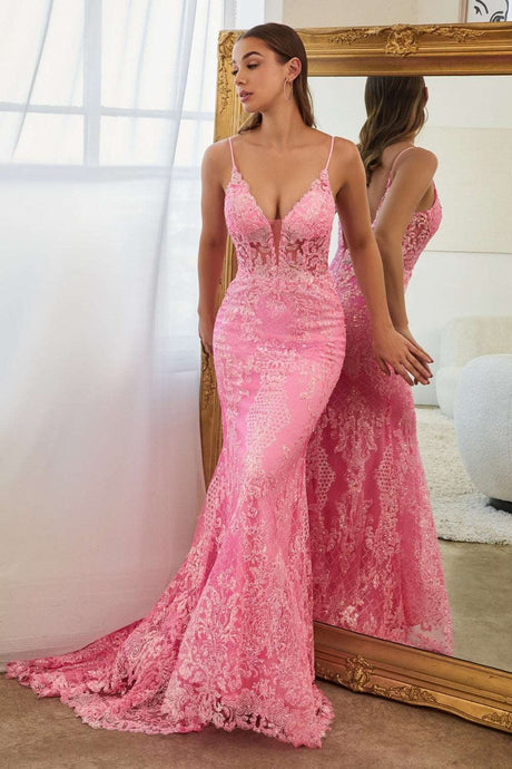 CD CC2189 - Glitter Print Fit & Flare Prom Gown with Sheer Boned V-Neck Bodice Prom Dress Cinderella Divine   