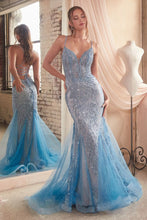 CD CC2253 - Glitter Embellished Mermaid Prom Gown with Sheer Plunging V-Neck Bodice & Open Lace Up corset Back PROM GOWN Cinderella Divine 2 OCEAN BLUE 