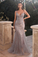 CD CC2253 - Glitter Embellished Mermaid Prom Gown with Sheer Plunging V-Neck Bodice & Open Lace Up corset Back PROM GOWN Cinderella Divine 2 SILVER/NUDE 