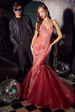 CD CC2279 - Glitter Print Tulle Mermaid Style Prom Gown with V-Neck & Lace Up Corset Back PROM GOWN Cinderella Divine 2 CORAL 