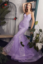 CD CC2279 - Glitter Print Tulle Mermaid Style Prom Gown with V-Neck & Lace Up Corset Back PROM GOWN Cinderella Divine 4 LAVENDER 