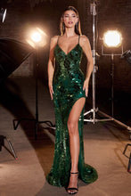 CD CC2292 - Iridescent Sequin Fit & Flare Prom Gown with Sheer Skirt & Leg Slit PROM GOWN Cinderella Divine   