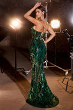 CD CC2292 - Iridescent Sequin Fit & Flare Prom Gown with Sheer Skirt & Leg Slit PROM GOWN Cinderella Divine 4 EMERALD 