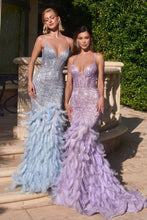 CD CC2308 - Intricately Beaded Mermaid Prom Gown with Sheer Boned Corset Bodice Lace Up Corset Back & Feather Detailed Skirt PROM GOWN Cinderella Divine 2 LAVENDER 