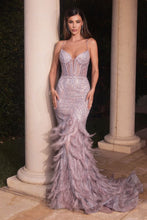 CD CC2308 - Intricately Beaded Mermaid Prom Gown with Sheer Boned Corset Bodice Lace Up Corset Back & Feather Detailed Skirt PROM GOWN Cinderella Divine 2 MAUVE 