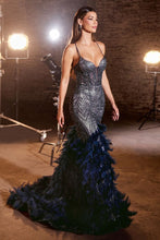 CD CC2308 - Intricately Beaded Mermaid Prom Gown with Sheer Boned Corset Bodice Lace Up Corset Back & Feather Detailed Skirt PROM GOWN Cinderella Divine 2 NAVY 
