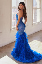 CD CC2308 - Intricately Beaded Mermaid Prom Gown with Sheer Boned Corset Bodice Lace Up Corset Back & Feather Detailed Skirt PROM GOWN Cinderella Divine 2 ROYAL 