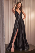 CD CC2349 - Stretch Satin A-Line Prom Gown with V-Neck & Leg Slit PROM GOWN CINDERELLA DIVINE 4 Black 