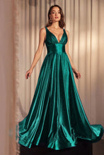 CD CC2349 - Glitter Stretch Satin A-Line Prom Gown with Plunging V-Neck & Leg Slit PROM GOWN Cinderella Divine 4 Emerald