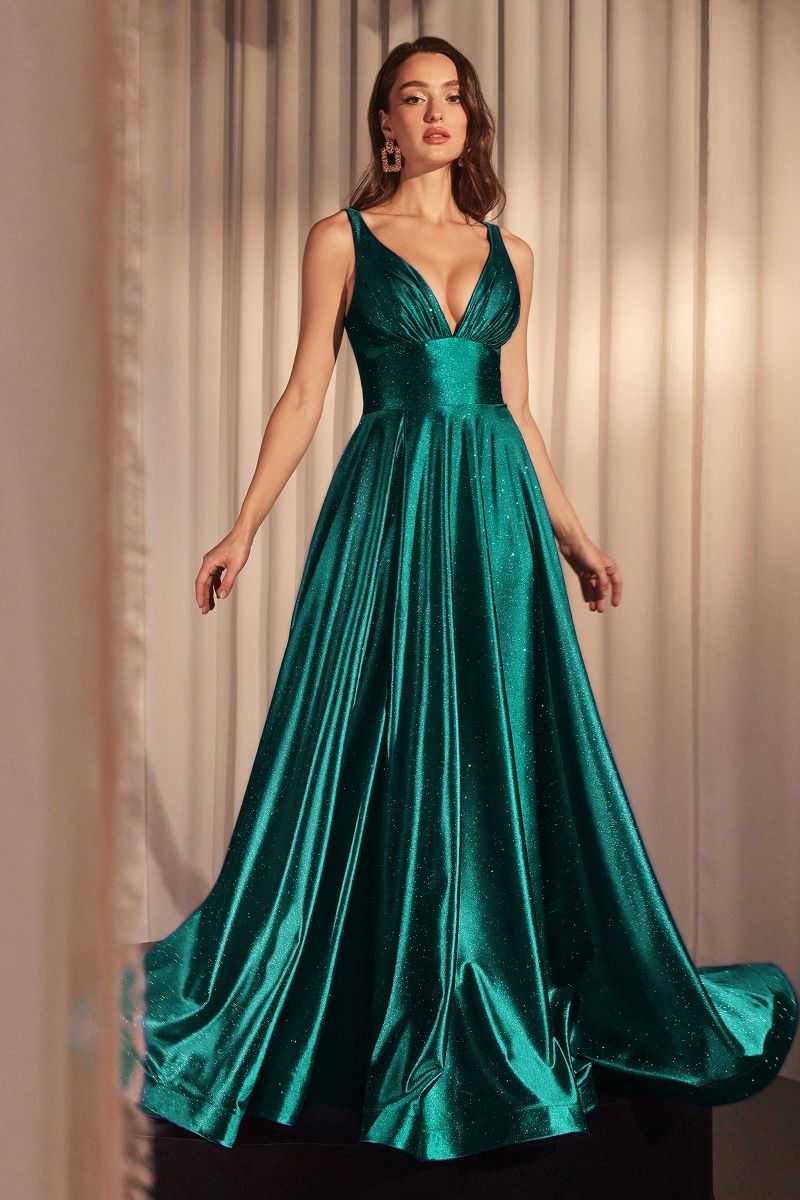 CD CC2349 - Glitter Stretch Satin A-Line Prom Gown with Plunging V-Nec Diggz Formals CD CC2349 - Glitter Stretch Satin A-Line Prom Gown with Plunging V-Nec Diggz Formals